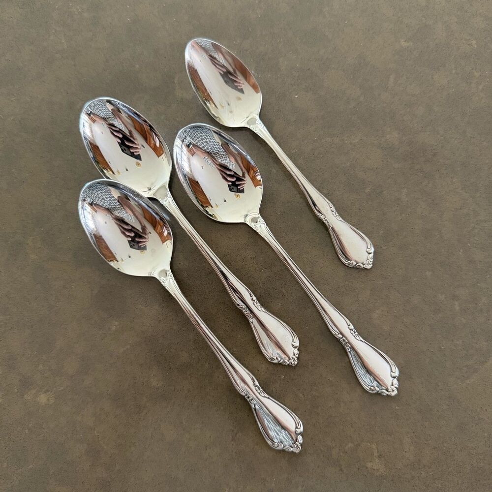 Vintage 6 Oneida craft Deluxe Stainless CHATEAU Soup & Teaspoons Glossy EUC
